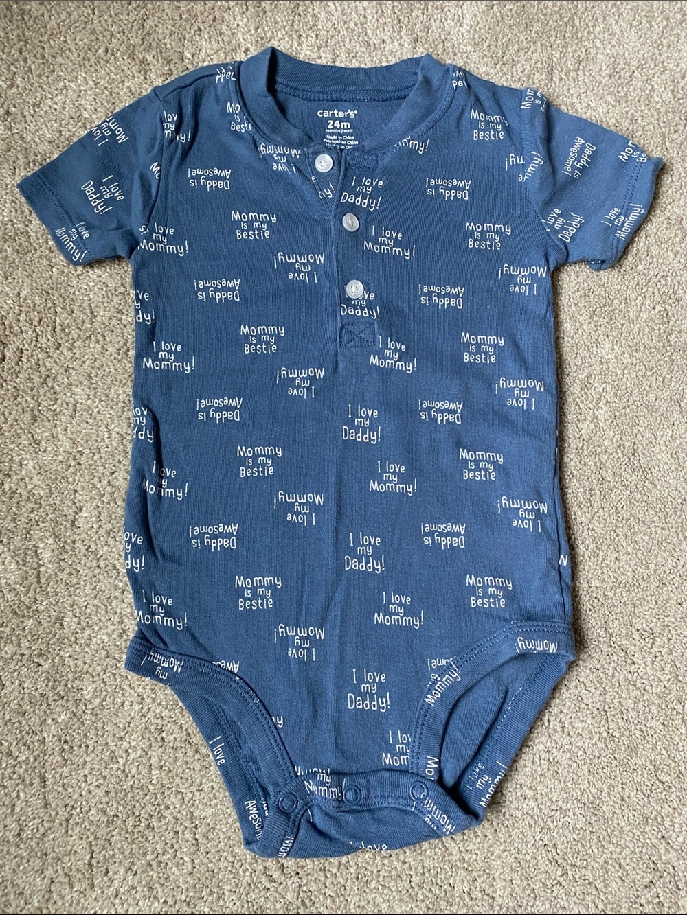 Carter's 24 Month Navy Short-Sleeve One-Piece Bodysuit with White Text